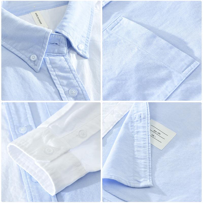 Korean Fashion Long Sleeve Men Shirt Youth Street Style Patchwork Shirts Casual Pure Cotton Soft and Comfortable Men Clothing