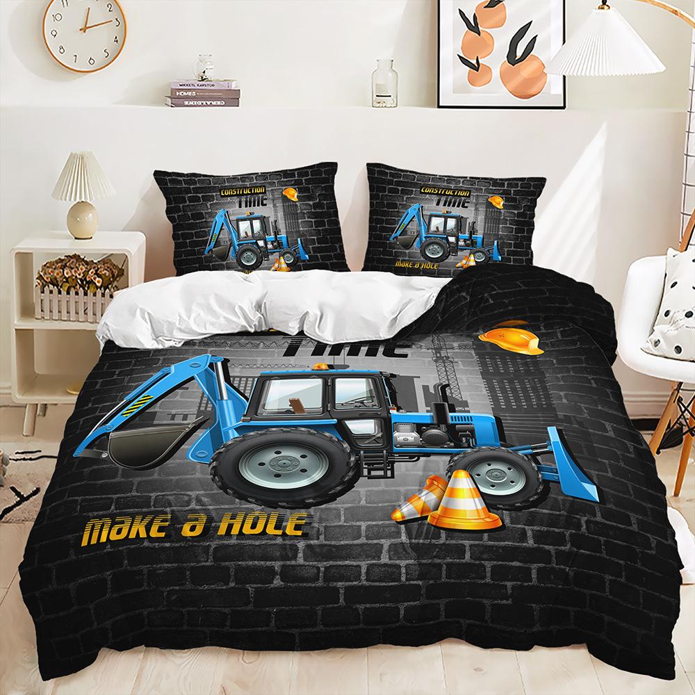Three-Piece Construction Vehicle Excavator Quilt Cover Bedding Two-Piece Digital Printing