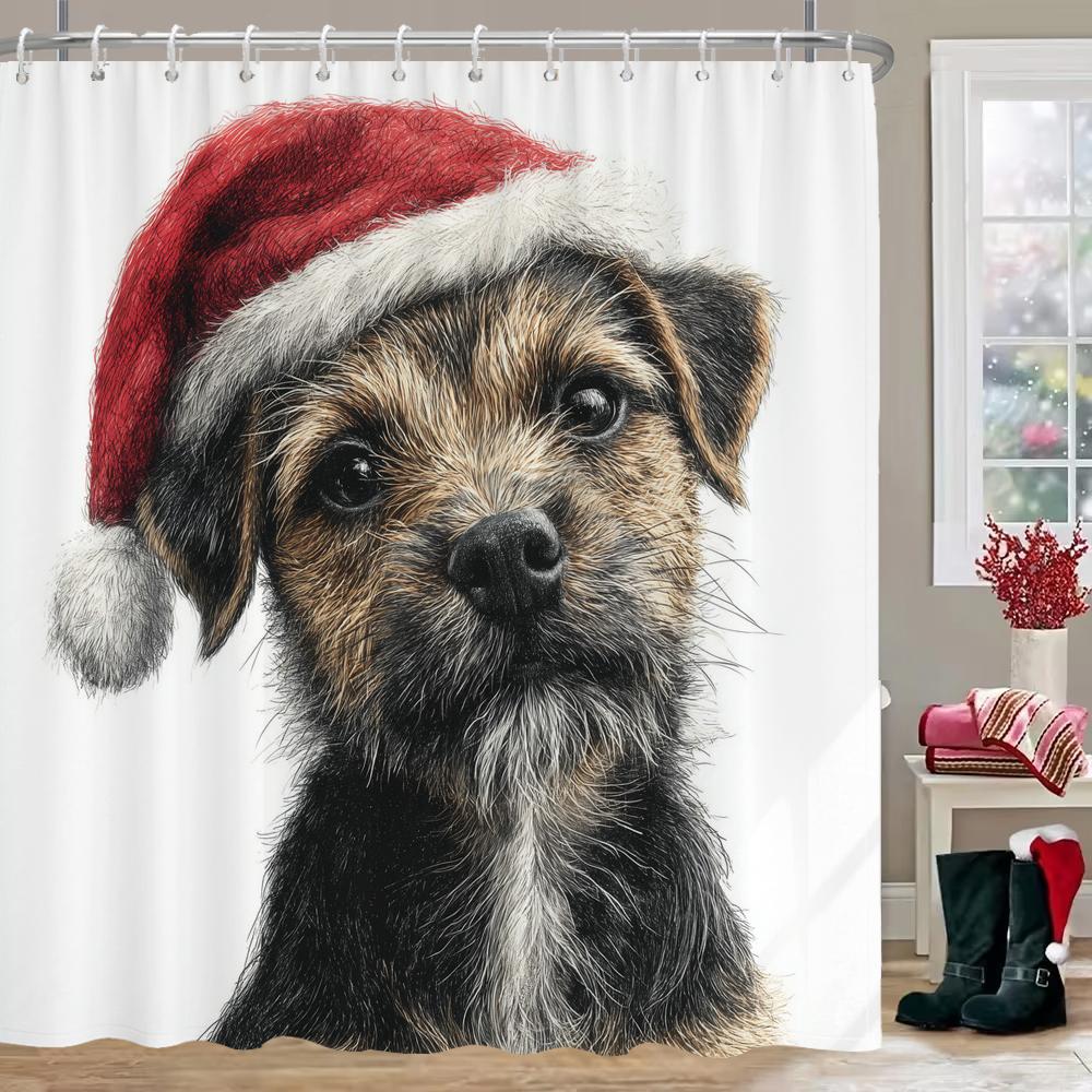 Interesting cat and dog Christmas Shower Curtain, Bathroom Decorative Shower Curtain, Waterproof Shower Curtain with Hooks