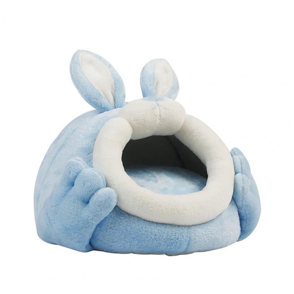 Домик для хомяка Форма кролика Укрытие для хомяка Съемная подушка Клетка для сна Морская свинка Ежик Крыса Шиншилла Кровать Гнездо S синий
