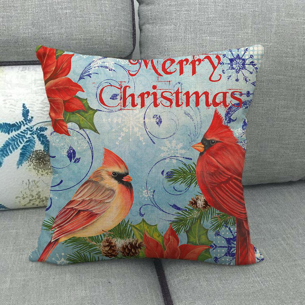 Christmas Spring Bird Flower Oil Painting Digital Printing Short Plush Pillow Covers For Sofa Office Cushion Cover Home Goods