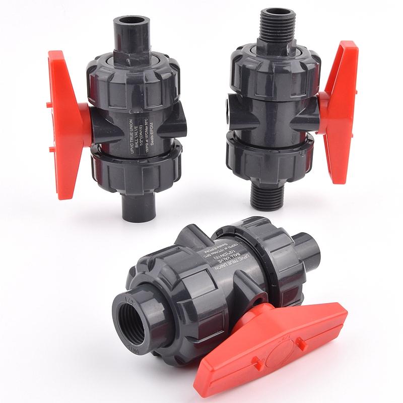 Grey 1/2 Inch~1 Inch Female Male Thread Union Ball Valve Garden Irrigation 20mm~32mm PVC Pipe Socket Water Control Valve