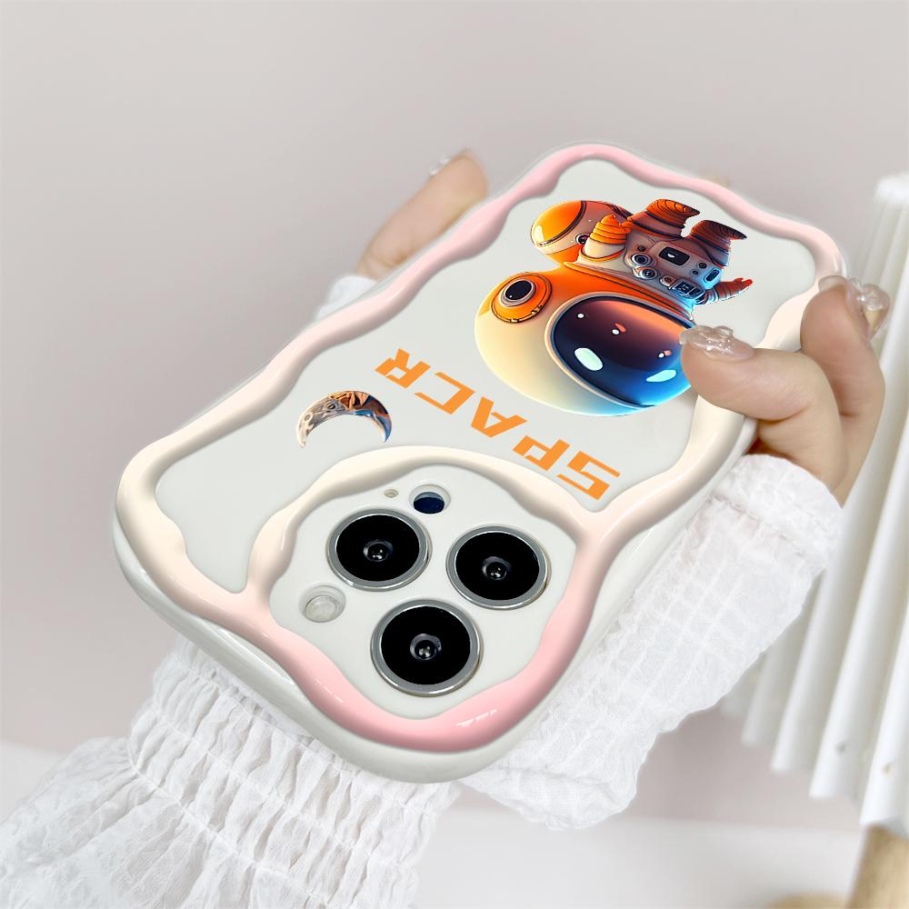 Kreslený vzor krémová textura pouzdro vlnitý okraj měkký silikonový kryt pouzdro na telefon pro iPhone Samsung Huawei Honor Xiaomi Redmi OPPO Realme Vivo Infinix