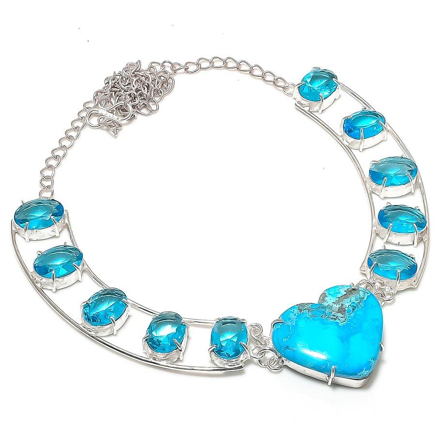 

Natural Tibetan Turquoise, Topaz 925 Sterling Silver Jewelry Necklace 18 R3l59