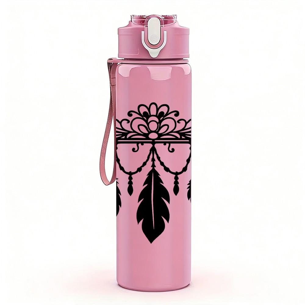 1PC Dreamcatcher Decor 750ml Color Plastic Sports Water Bottle Leakproof Flip Straw Lid Suitable for Sports Office Home Use