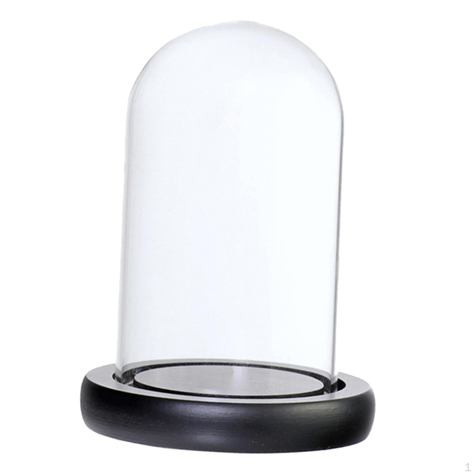 + Wooden Base, Decorative Clear Glass Cloche Bell Jars dome Flower Vase for Wedding Decoration Black A
