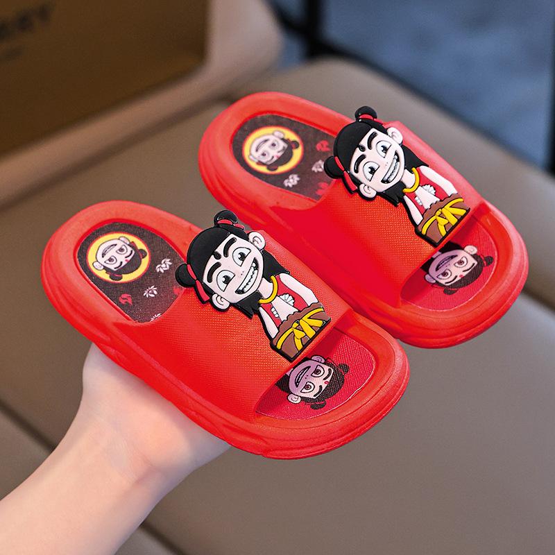 

Cartoon Nezha children s slippers for outdoor wear, new indoor home non-slip soft-soled sandals for boys and girls 22-23
