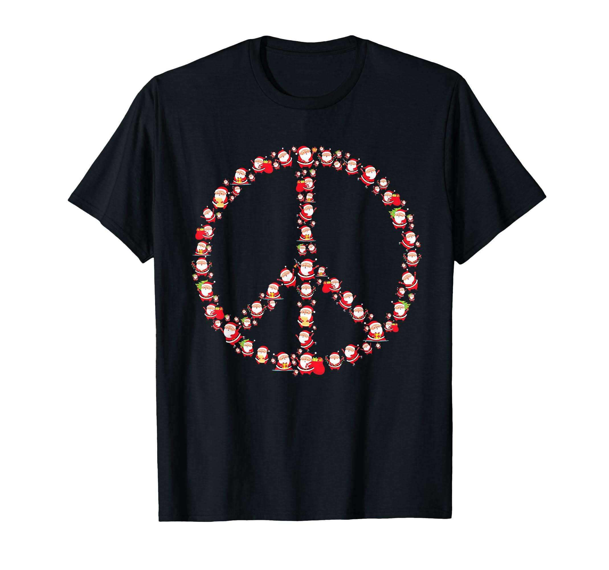 

Christmas Peace Sign Santa Claus Retro Hippie Happy Holidays T-Shirt