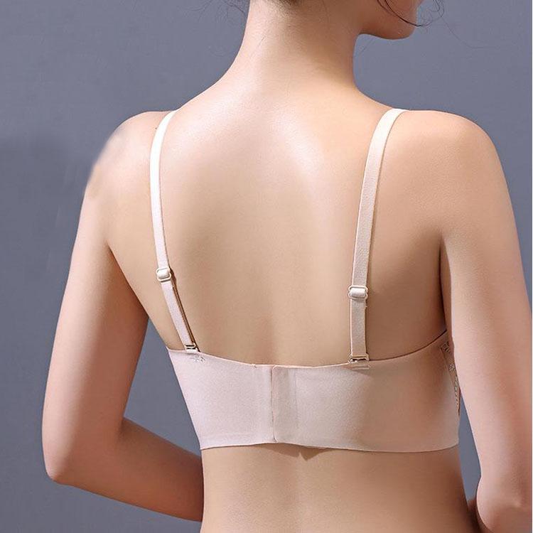 Seamless Bra Women's Sports Underwear Women's Non-steel Band Adhesive Bra Hollow Out Solid Color Large Sexy Bra