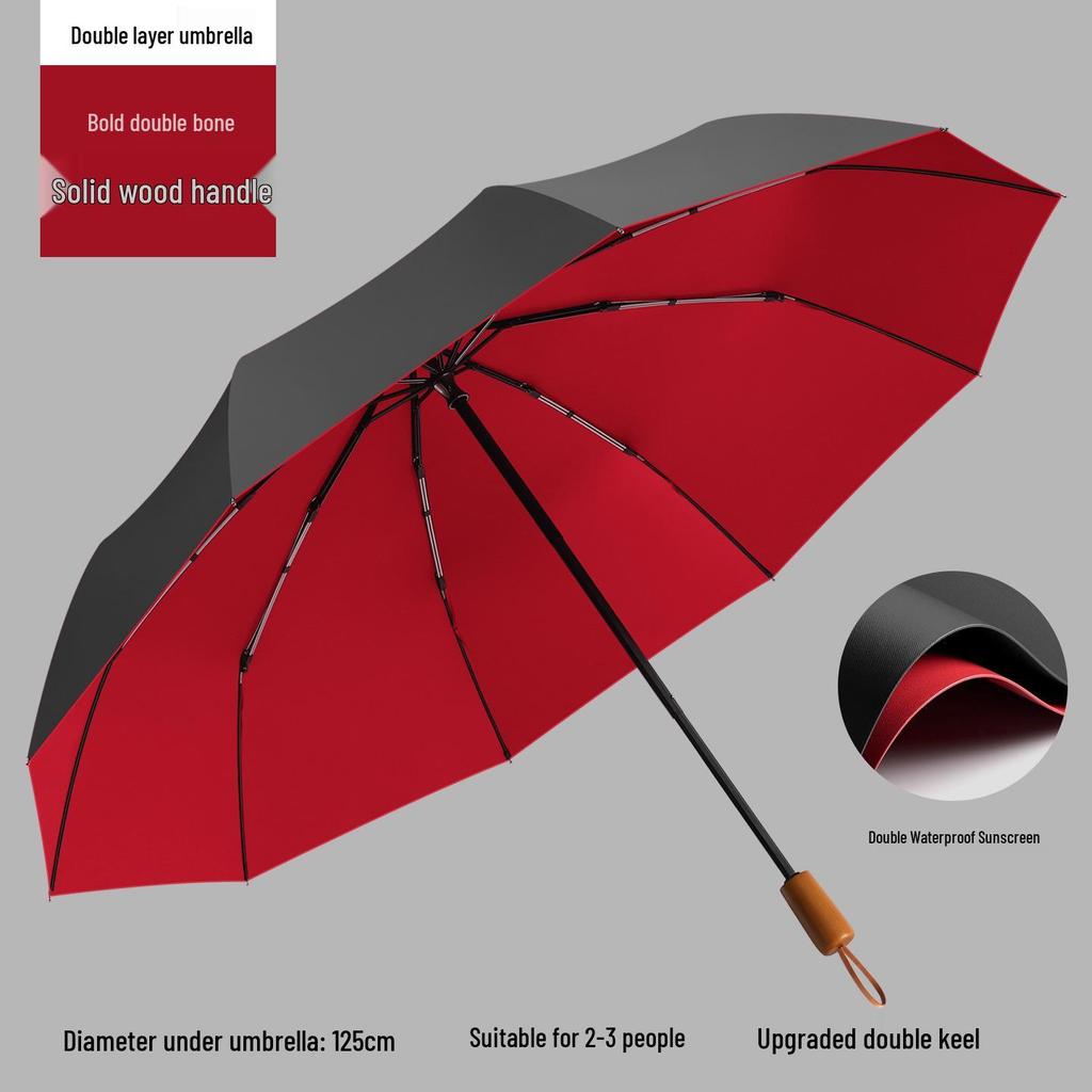 Ombrello Invertito per 3 Persone: Ingrandito, Rinforzato, Protettivo UV, per Sole e Pioggia, Design Pieghevole con Colla Nera.