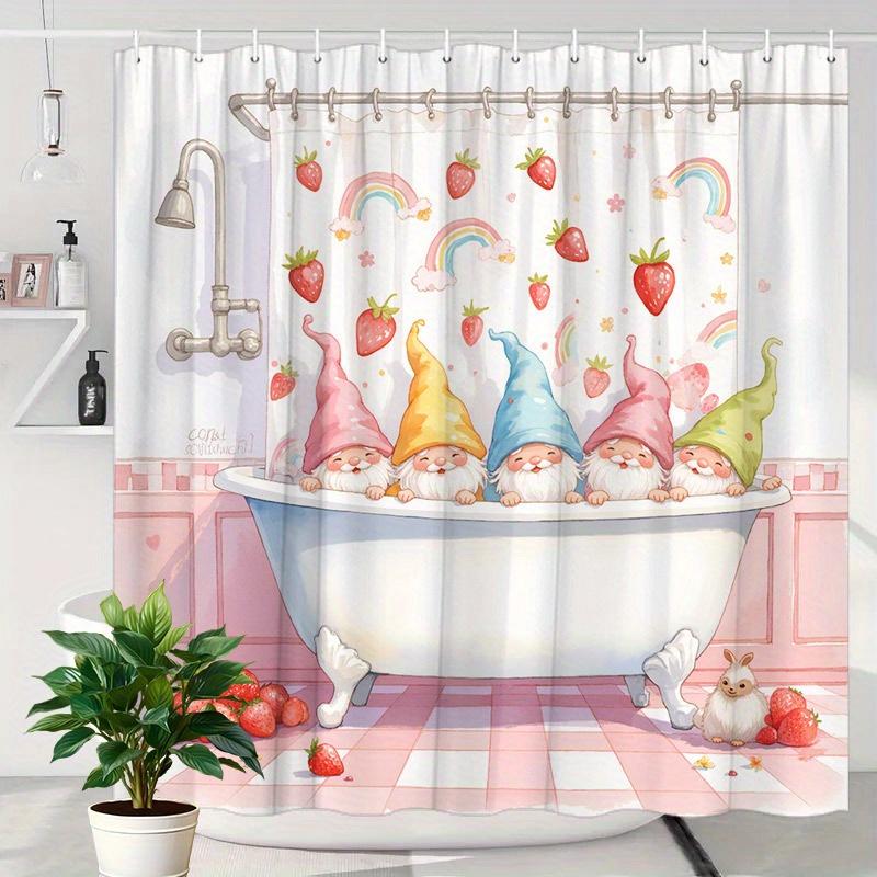 Whimsical Gnomes Shower Curtain - Playful Pastel Design, Durable Polyester, 12 Hooks,  Machine Washable, Elegant Bathroom Decor