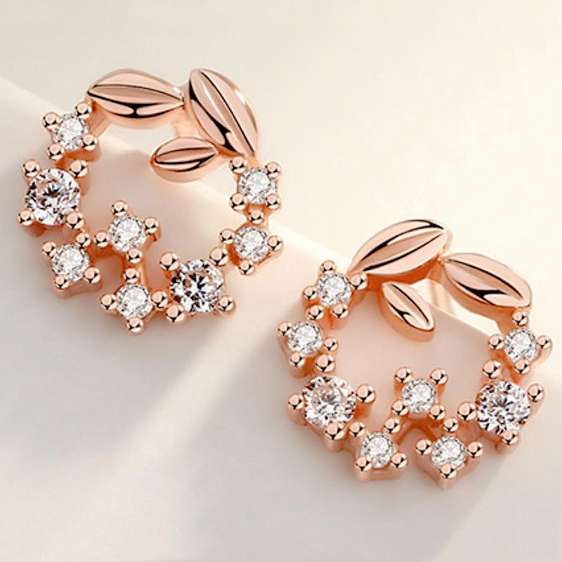 Elegant Rose Gold Leaf Garland Earrings, Silver Needle Fashion Jewelry For Women Fine Gift & Matching