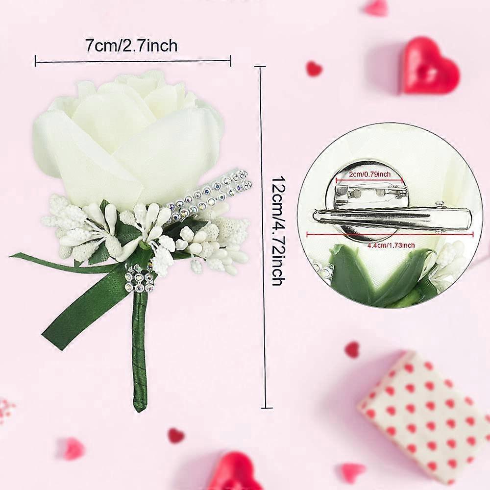 4 Stück Rose Hochzeitsanstecker Weißer Anstecker Handgemachte Ansteckblume Knopflochblumen Künstlich