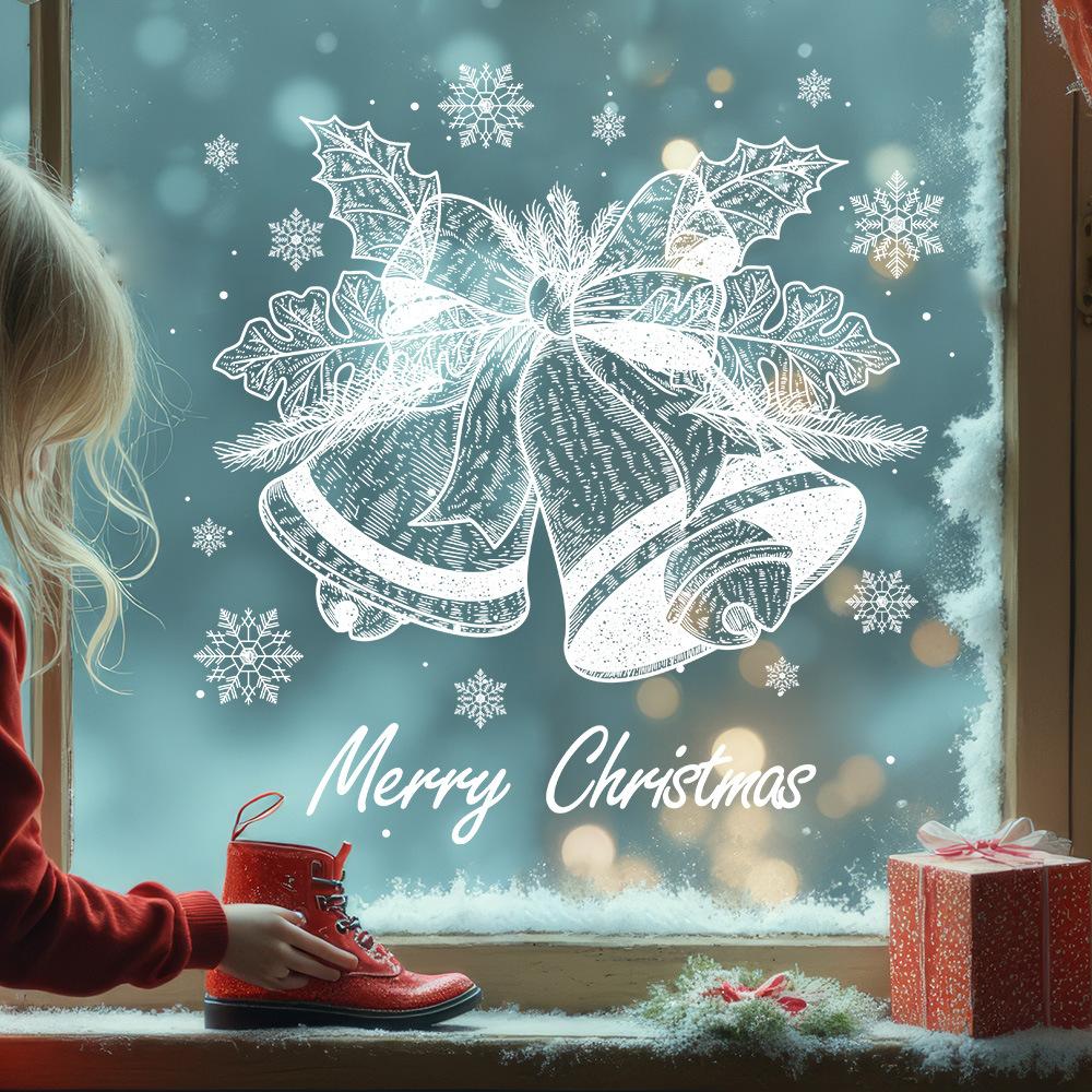 Christmas White Bell Snowflake Sticker Window Sticker, Room Glass Door and Window Decoration Static Sticker