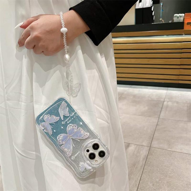 Di modo Flash In Polvere Farfalla cinturino Da Polso Cassa Del Telefono Per il iPhone 14 13 12 11 Pro Max X XS XR XS Max 8 7 Plus TPU Antiurto Copertura