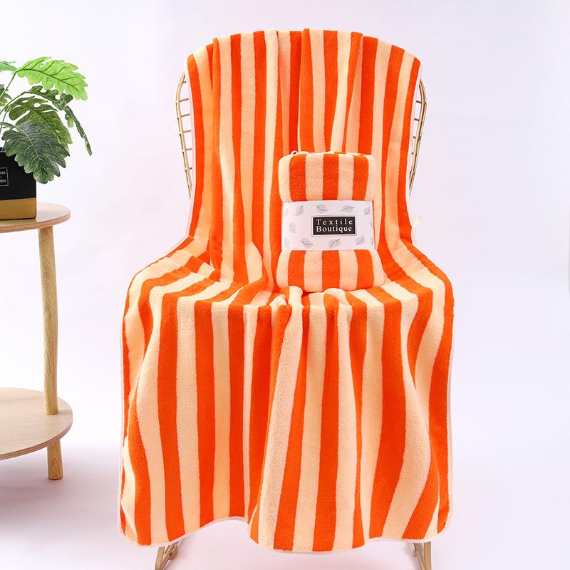 Quick-drying pineapple grid coral fleece bath towel cationic striped beach towel thickened absorbent large towel