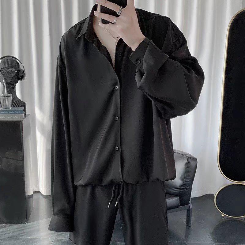 Camicia da uomo alla moda in stile Hong Kong a maniche lunghe