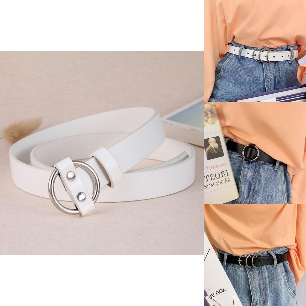 Sleek Versatile Womens Korean Circle Buckle Denim Belt Crafted From Quality Pu Style For