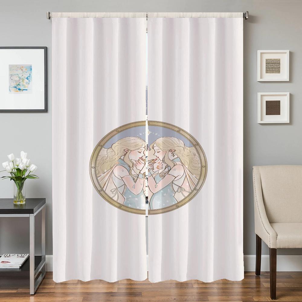 Wystrój Domu Zasłony Kuchenne do Salonu 2 Sztuki Zasłony Zaciemniające Zasłona na Drzwi Znak Zodiaku Dekoracja Sypialni Przegroda