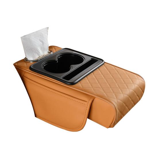 Yousheng Multifunctional Car Armrest Box Faux Leather Armrest Organizer Mat Center Console Cover with Side Pockets Cup Holder Phone Slot Tissue Box