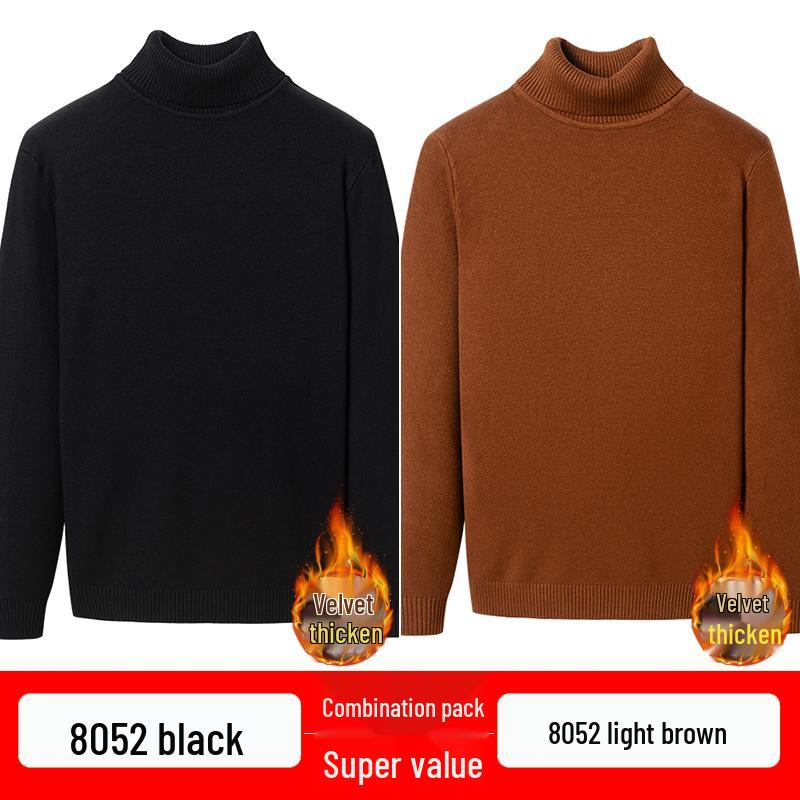 Men's Thickened Woolen High-Neck Sweater with Fleece Lining, Autumn/Winter Warm Base Layer, Rolled Collar Knitwear