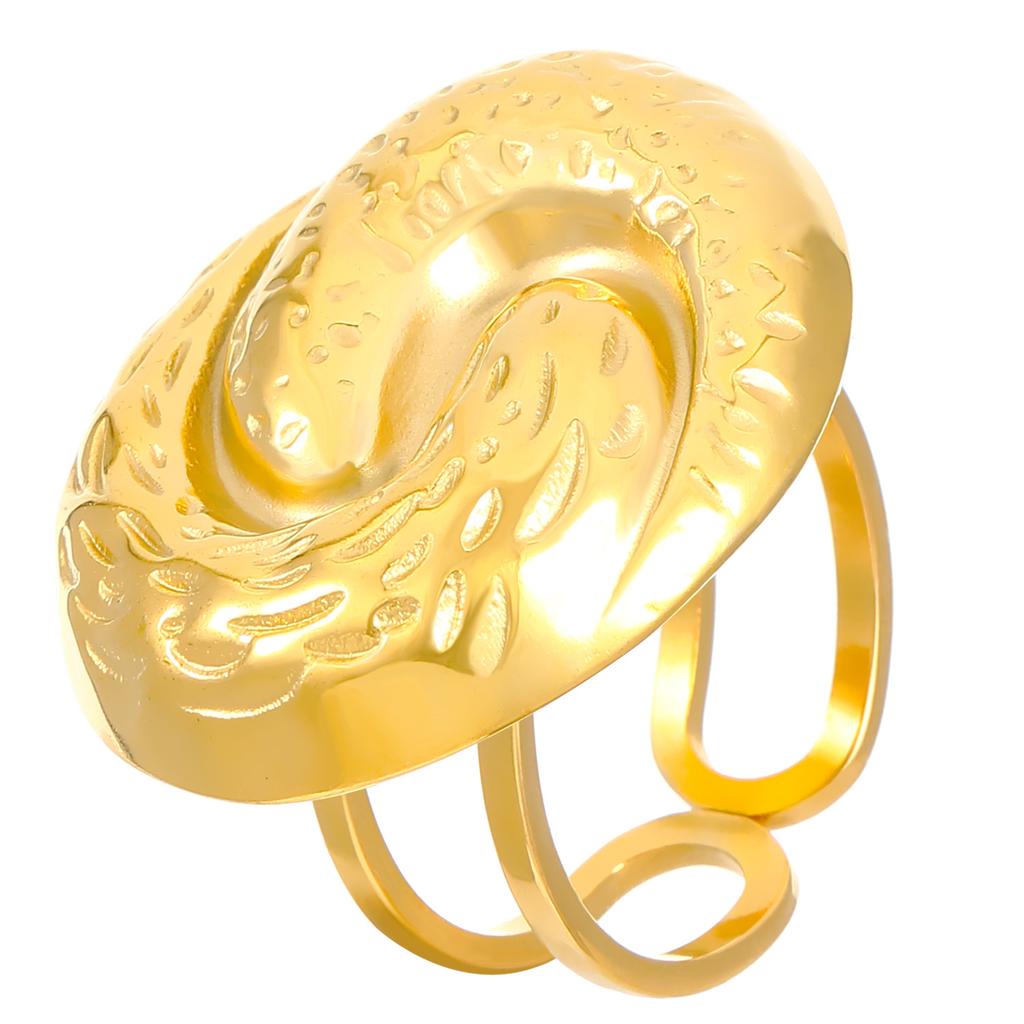 High Quality Fashion Niche Personality Retro Temperament Jewelry, Stainless Steel Plated 18K Gold Casting Round Geometric Ring