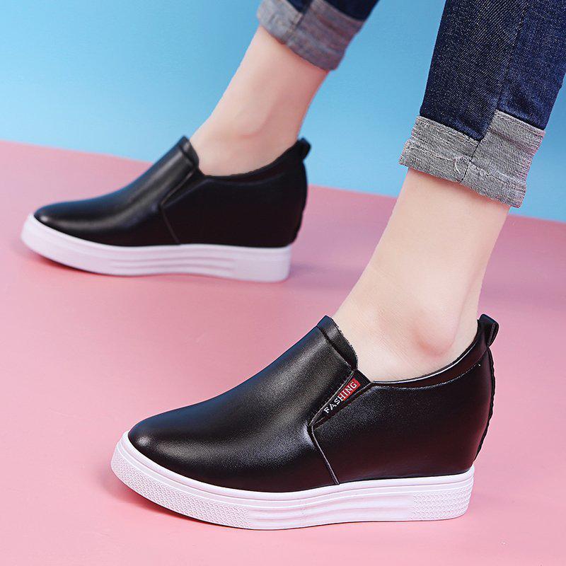 

2026 Women s Autumn Wedge Loafers: Thick Sole, Slip-On Casuals for Stylish Versatility 34 чёрный