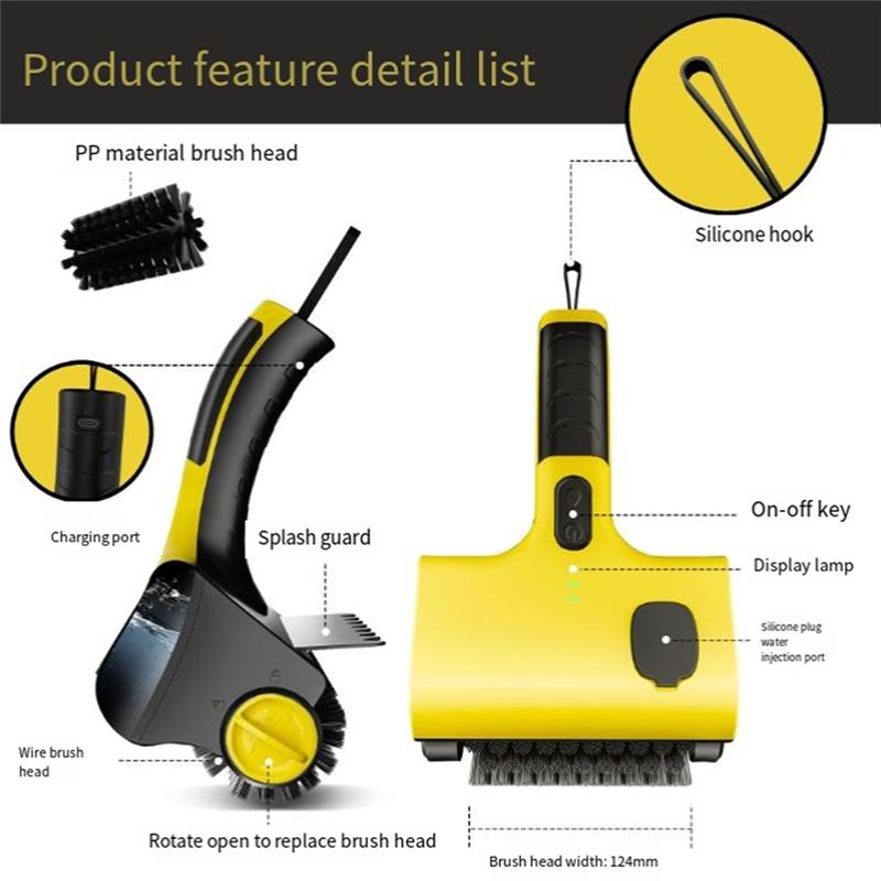 Wireless Electric Barbecue Grill Cleaning Brush, Household Kitchen Tile Cleaning Brush Replaceable Brush Heads