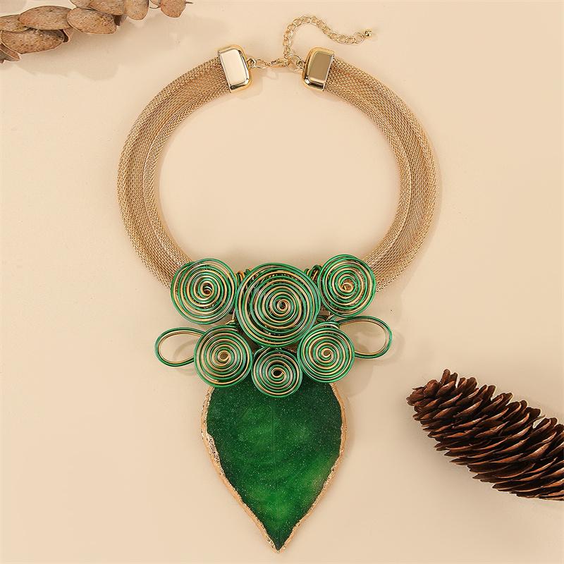 Collier Boucles d'oreilles Feuille Cristal Fait main Vintage Statement Collier Bib Bohème Bijoux Africains Cadeaux