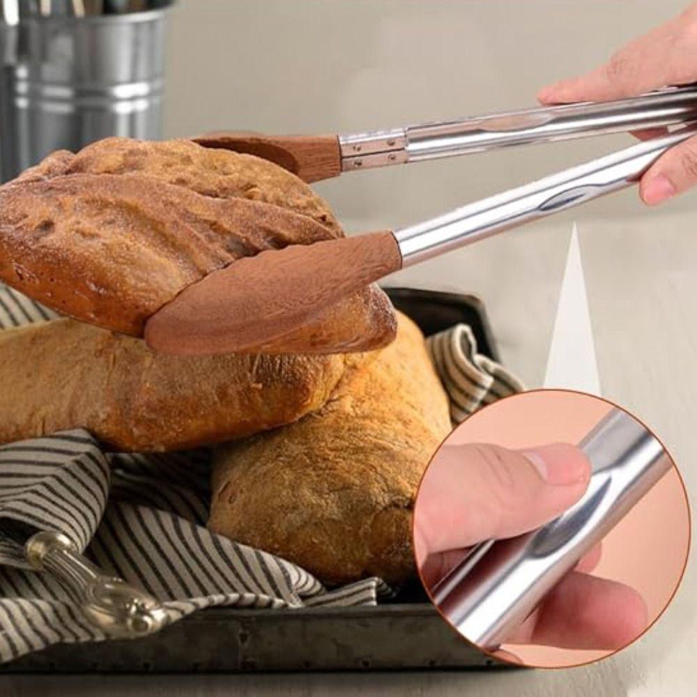 Stainless Steel Handle BBQ Grilling Tong Wood Head Barbecue Clips Food Clamp  Salad