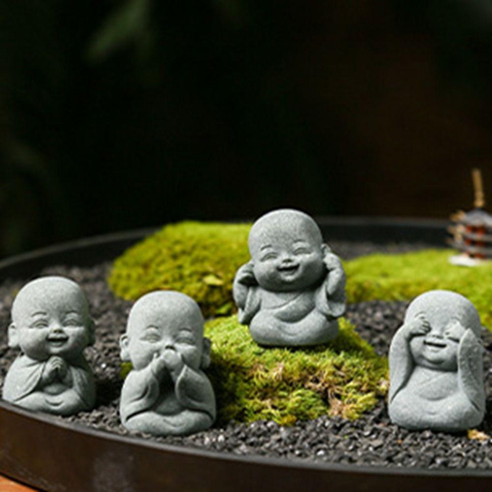 Sandstone Little Monk Figurine Cute Desktop Cculpture Dolls Buddha Statue  Fireplace
