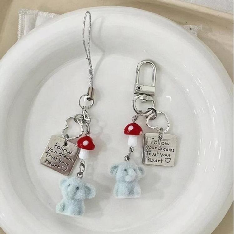 Stylish Red Mushroom Elephant Keychain Handmade Key Holder Accessory Lightweight Resin Alloy Charm For Phone Keys