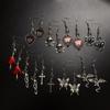 9x Goth Mysterious Drop Earring Jewelry Rose Heart for Butterfly Bat Skull for Cross Pendant Charm Vintage Earring For W