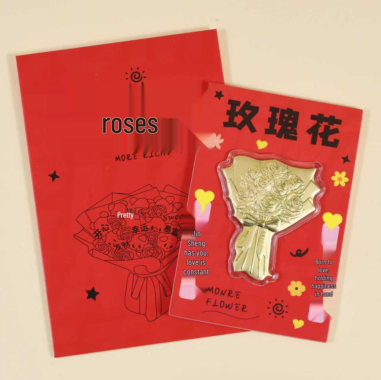 Pure 999 Gold Rose Bouquet with Coins & Preserved Flowers Gift for Girlfriend or Wife - Qixi Festival Without Gold