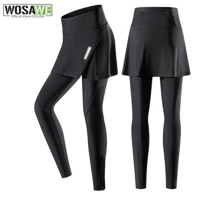 Wosawe Women's Cycling Pants Skirt Breathable Quick Drying High Stretch Downhill Bike Long Tights Silicone Cushion Outdoor Sports Pants