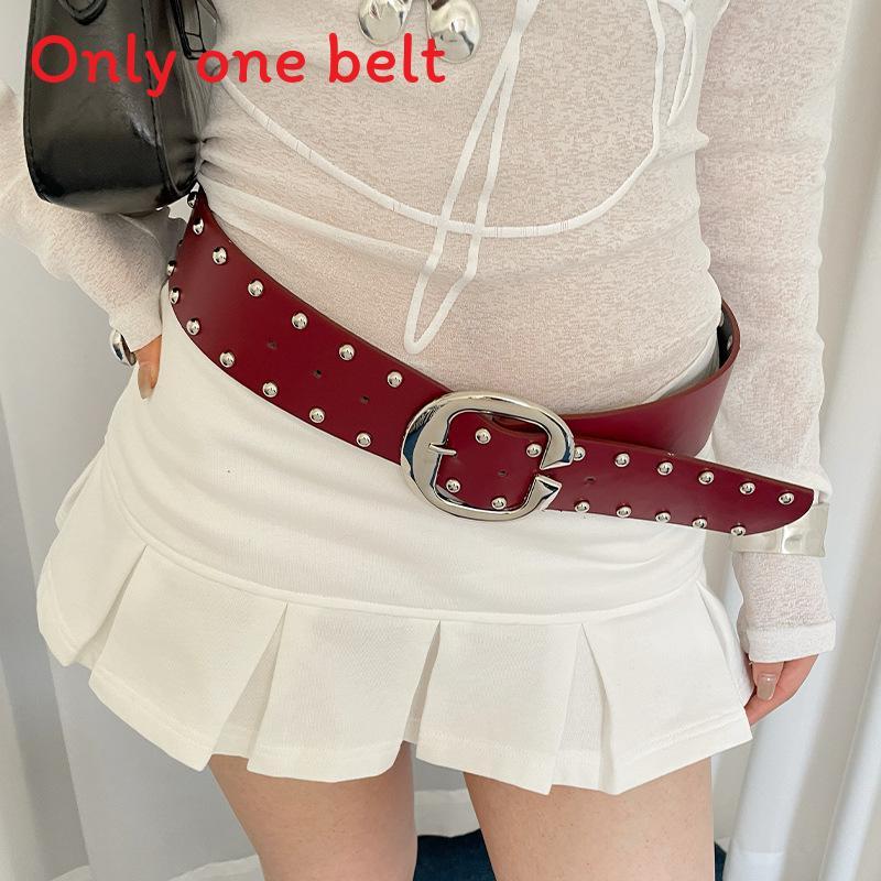 Y2k Wide Buckle Belt For Women With Alloy Pin Closure Trendy Waist Belt For Skirts And Pants RoseRed