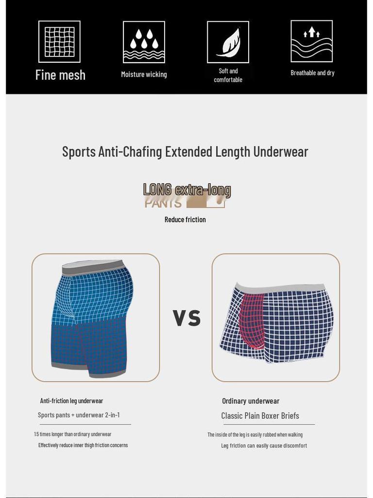 Men's Anti-Chafing Modal Quick-Dry Long Leg Running Boxer Briefs