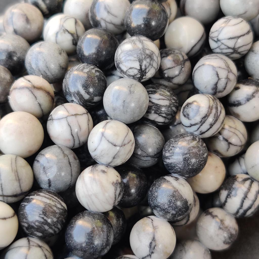 Size 6 MM 8 MM 10 MM Size, Genuine Natural Polish Stone Web Jasper Gemstone Beads, Black Round Loose Beads.