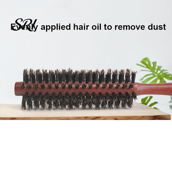 Detangling Hair Brush Boar Bristle Round Portable Straightening Curling Volumizing Dryer Compatible Men Women Comb with Wooden Handle