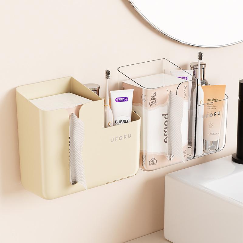Paper Towel Box Household Bathroom Wall Hanging Free Punching Face Towel Storage Box Large Capacity Multi-functional Pumping Paper Box Plastic