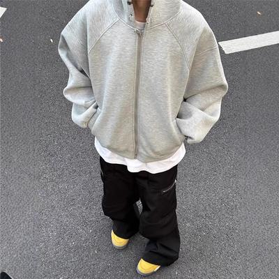 Air Cotton Kurzes Graues Sweatshirt Herren Herbst und Winter Locker Kapuzen-Cardigan Jacke