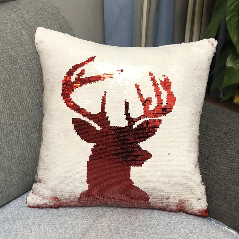 Elk Snowflake Red Xmas Pillow Cover for Living Room Glitter Sequins Cushion Cover Christmas Decoration Sofa Throw Pillow Case