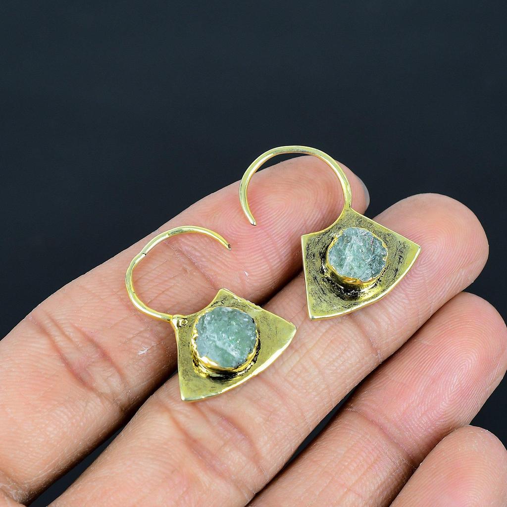 Aquamarine Copper Electroformed Earrings, Handmade Gemstone Earrings Jewelry, Gifts For Wife Brand New Earrings