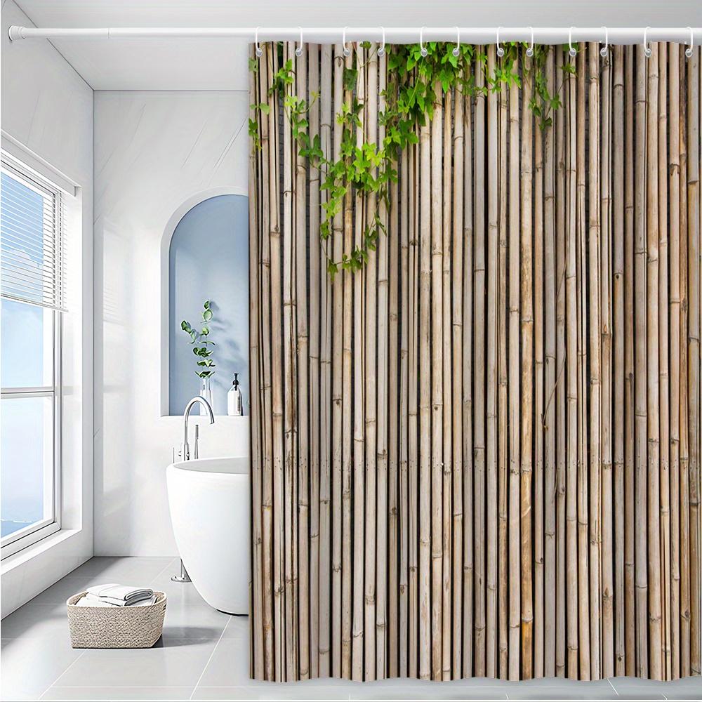 Sprchový závěs Bambusový plot, Vzor s vertikálním zeleným listím, Fotografie rustikálního přírodního designu, Polyester 70,8x70,8 palce s 12 háčky