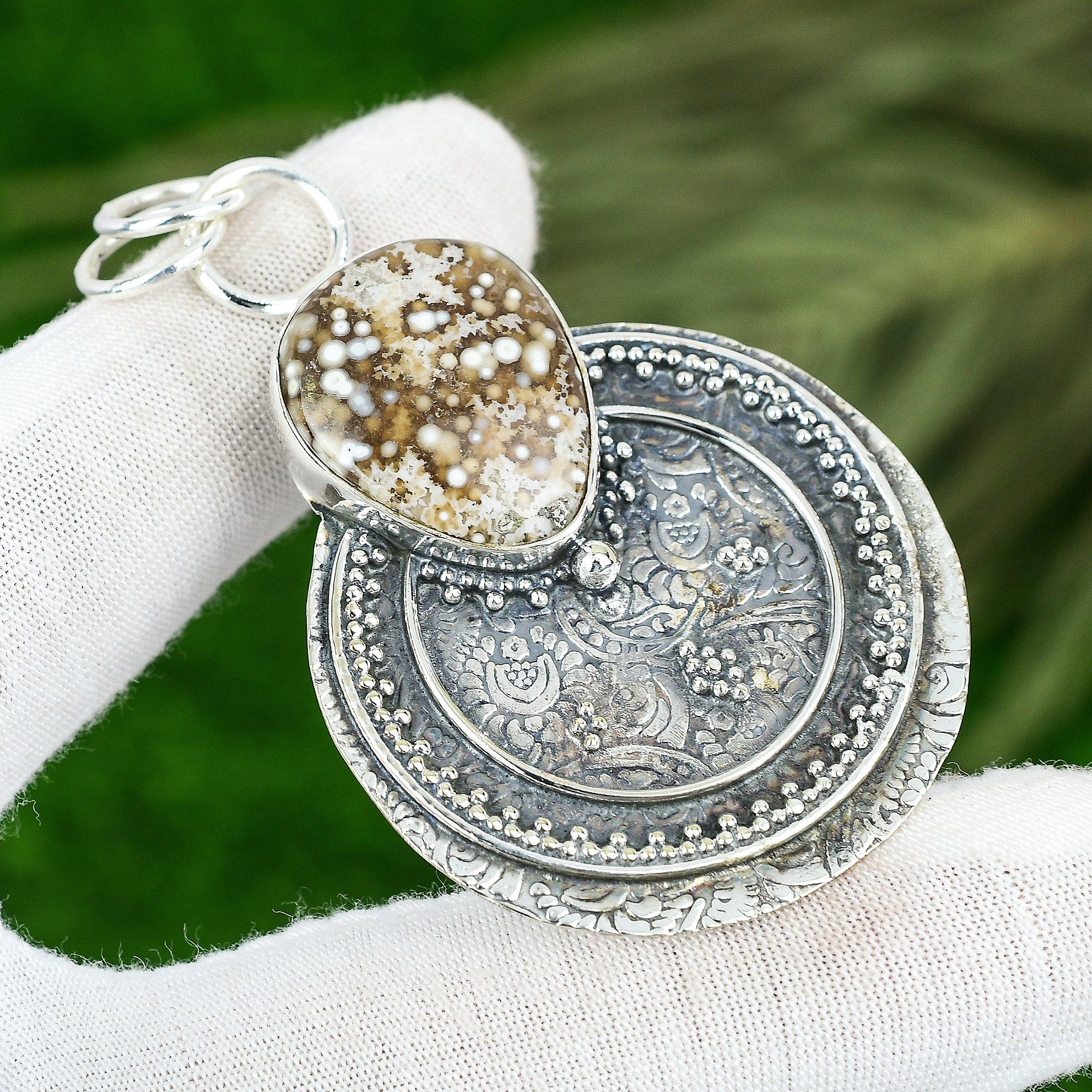 

Sisters Day Sale Sterling Silver Natural Ocean Jasper Engagement Pendant Jewelry