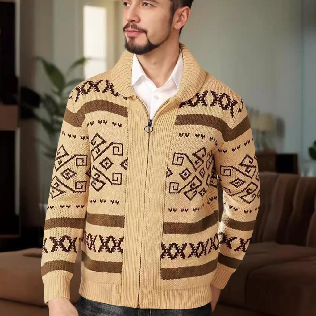 Men's Knitted Cardigan Jacket Men's Zipper Lapel Slim Outer Wear Knitted Sweater