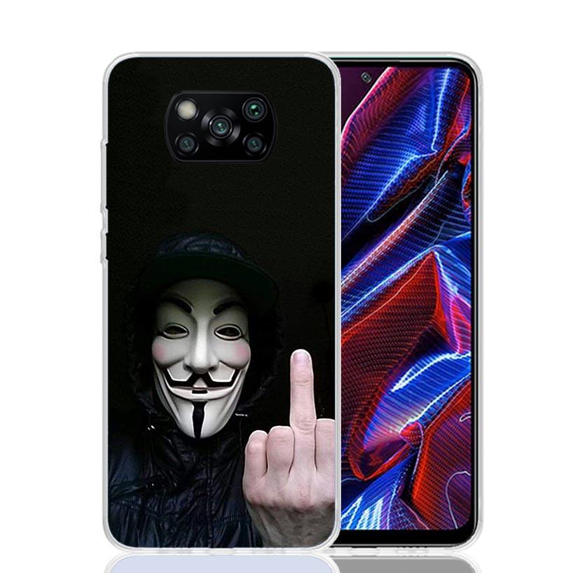 Anonymous V Mask Case Phone Cover for Xiaomi Redmi Note 10 9 9S 8 8T 7 5 Pro Mi 12T 11T 10T 9T 12 11 Lite A3 A2 Trend Fundas Mi
