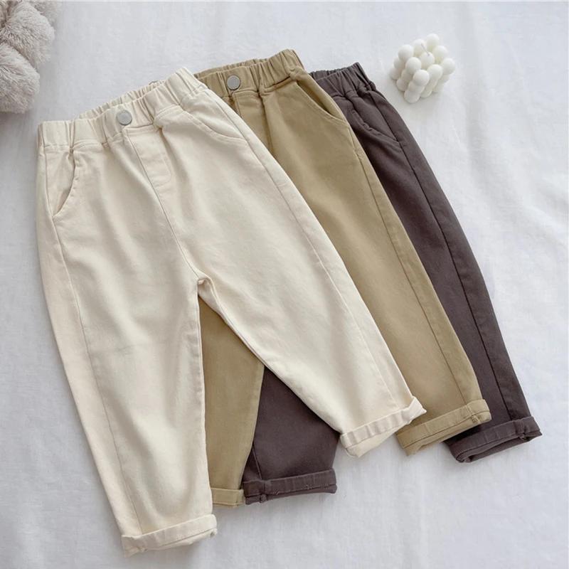 Boys Cargo Pants Mid-Rise Button Casual Outdoor Comfortable Breathable Spring Autumn Winter Fashion Toddler 1-8 Years Boys Pants