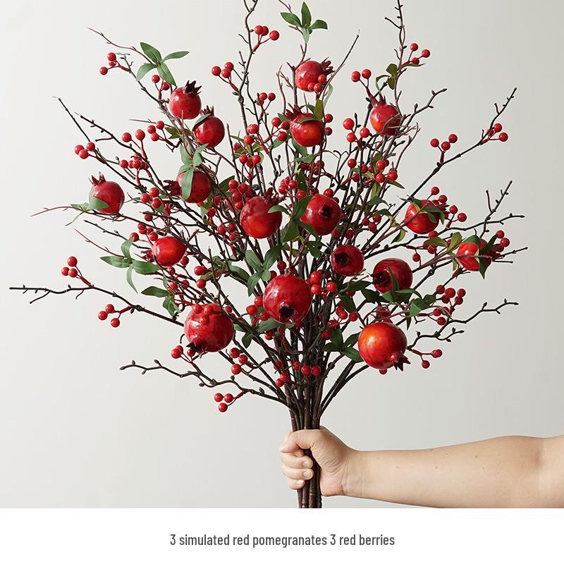 Artificial Flower Arrangement for Home Decor - Persimmon and Pomegranate Branches for Living Room, Dining Table, or Entrance Hall Display