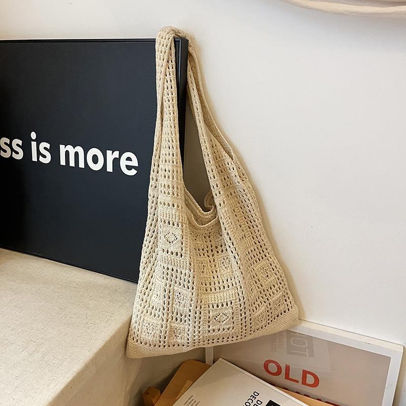 Red bag flower hollow wool lazy knitted shoulder bag women's casual large-capacity tote bag